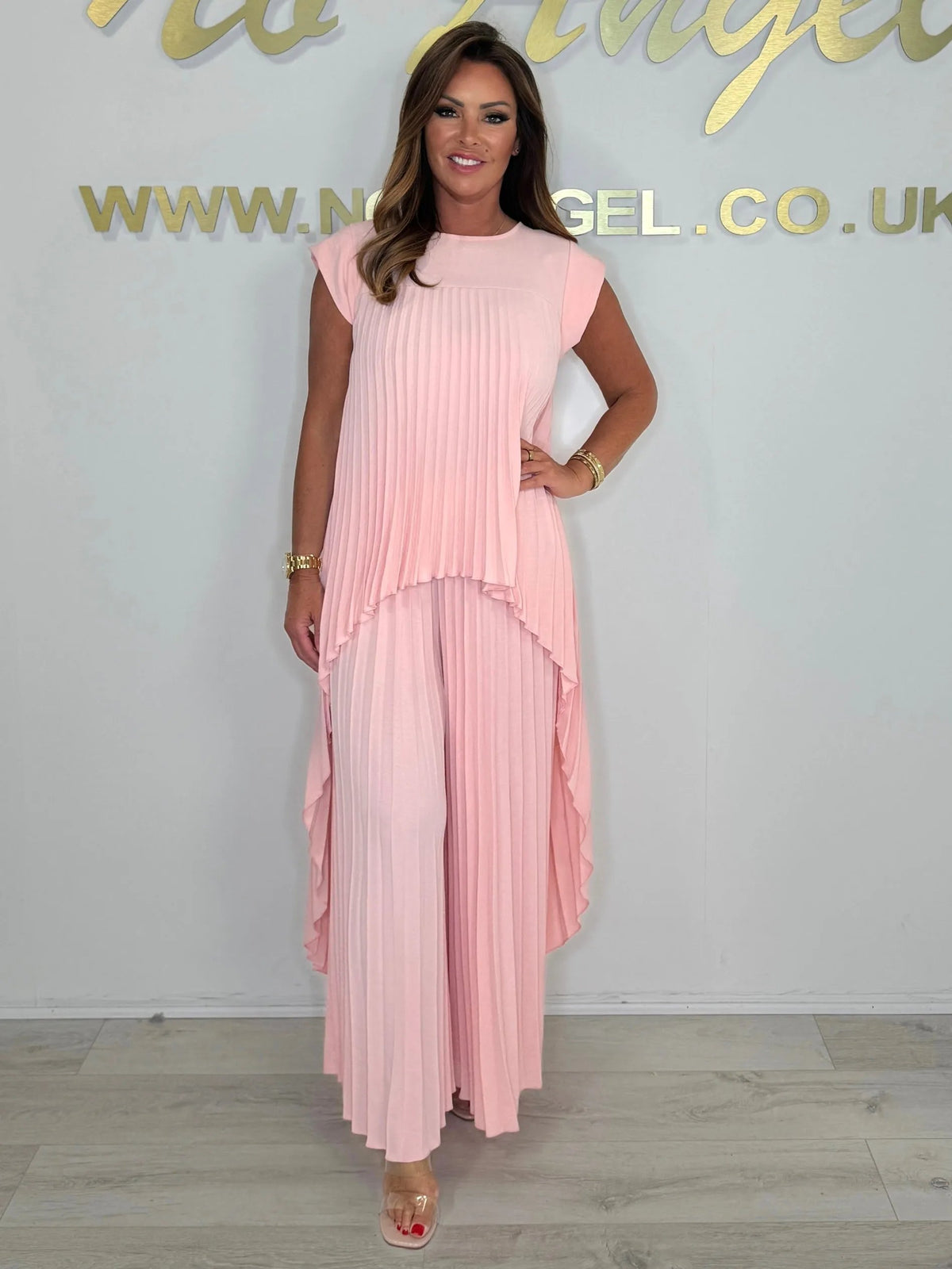 Irregular High-Low Pleated Top + Pants Two-Piece Suit