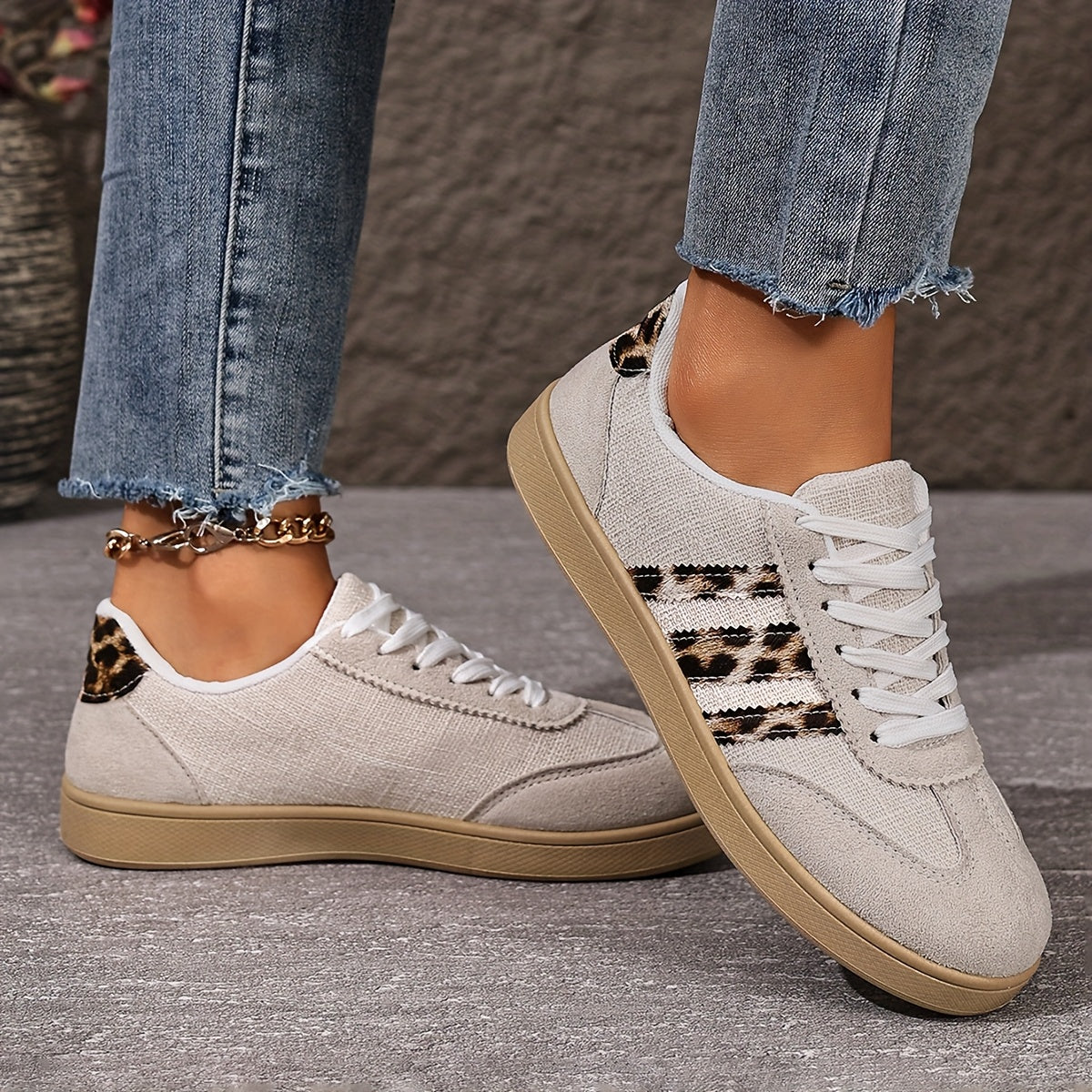 Retro Fashion Thick-Soled Casual Leopard Print Flat Sneakers