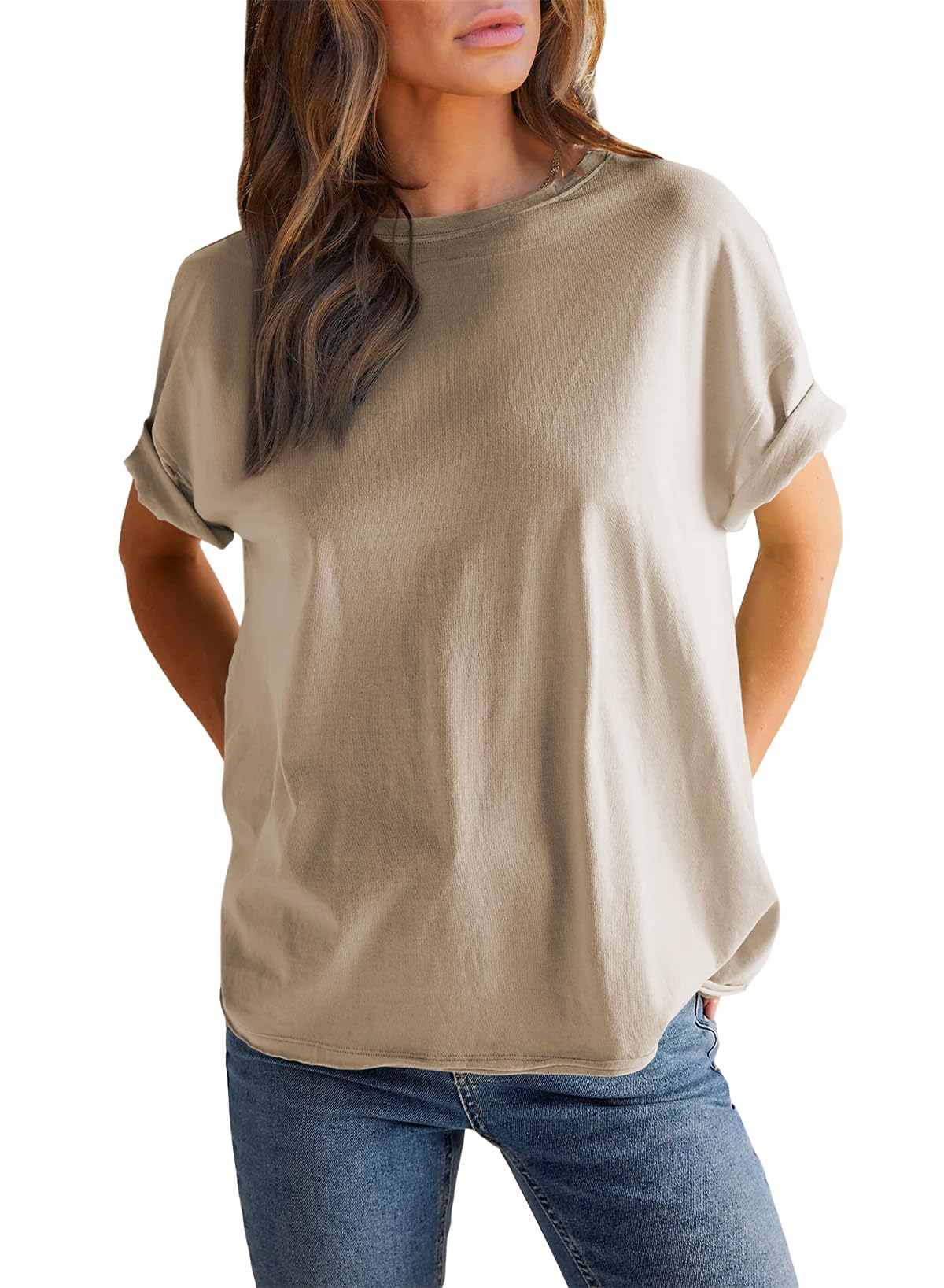 T-shirt uni à col rond et manches courtes pour femme (achetez-en 2, la livraison est offerte)