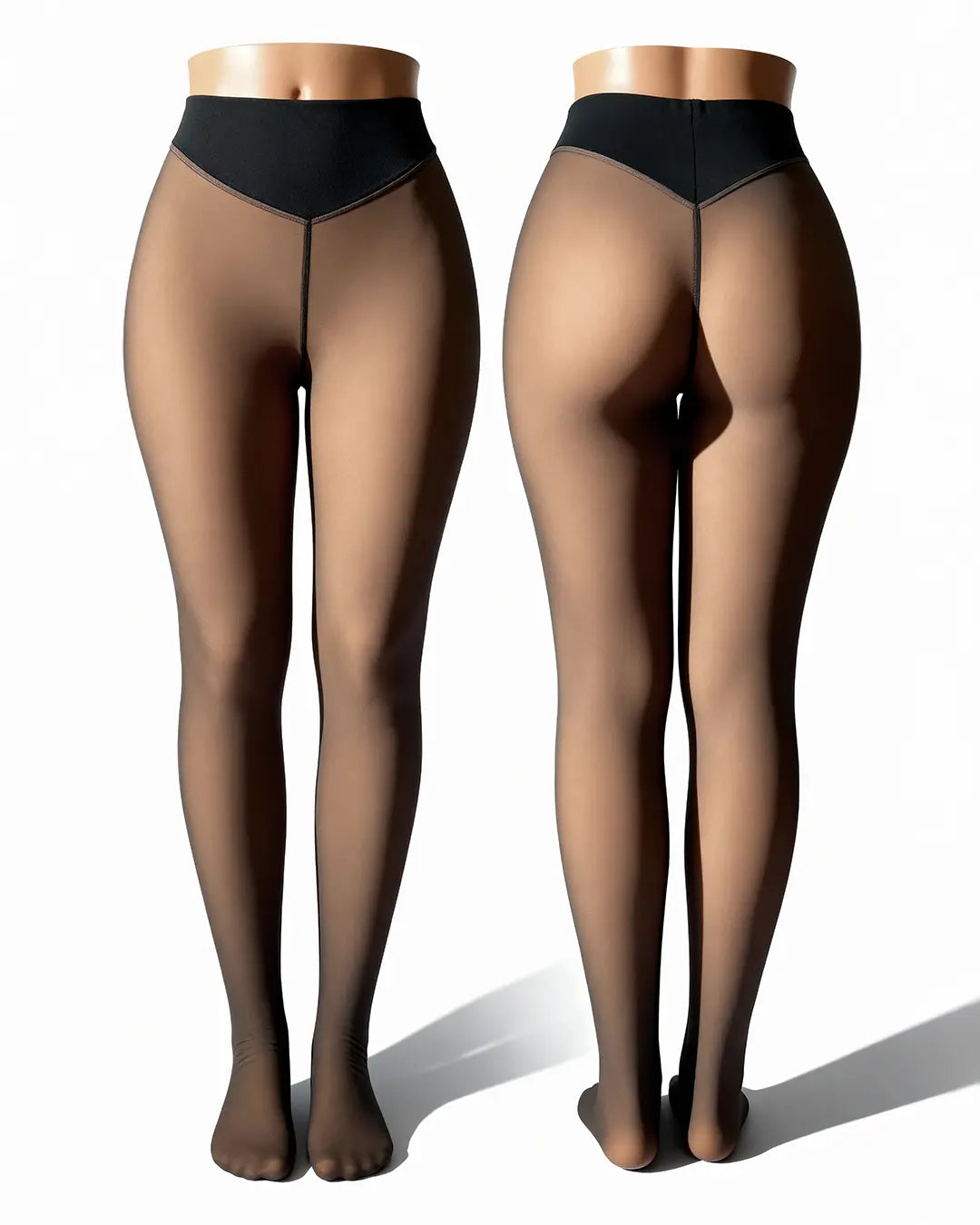 Damen-Strumpfhosen in transparenter Optik mit Fleecefutter – hohe Bundweite, figurformend