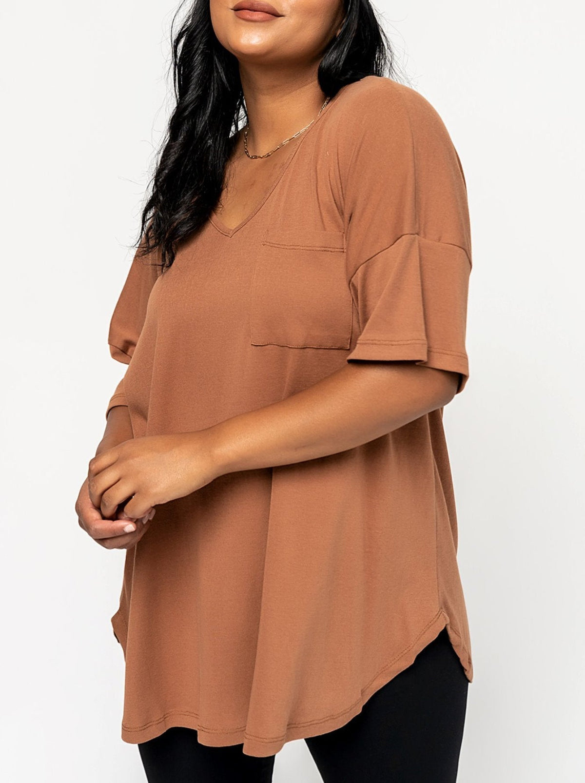Oversize-T-Shirt für Damen mit V-Ausschnitt und Taschen (3 kaufen, Versandkostenfrei)