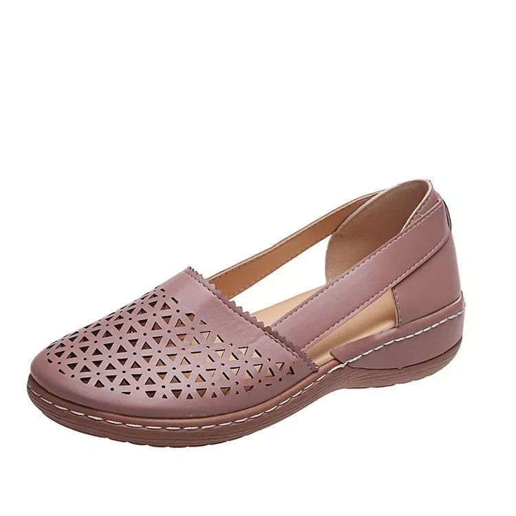 Damen Keilabsatz Orthopädische Hohl geformte PU Sommer Vintage Sandalen