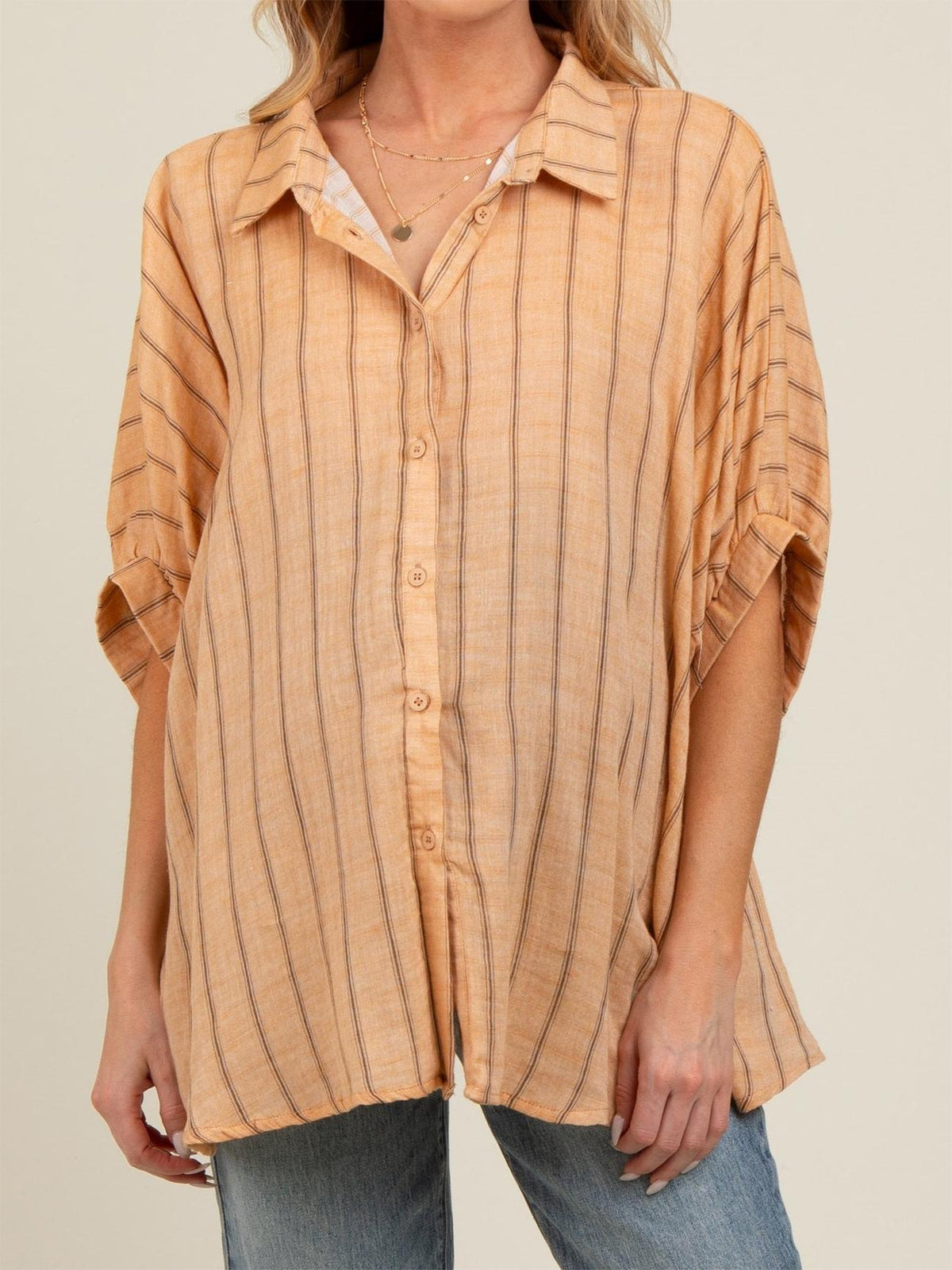 Women's Oversized Striped Button Down Top (Buy 2 Free Shipping)