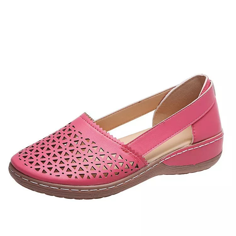 Damen Keilabsatz Orthopädische Hohl geformte PU Sommer Vintage Sandalen