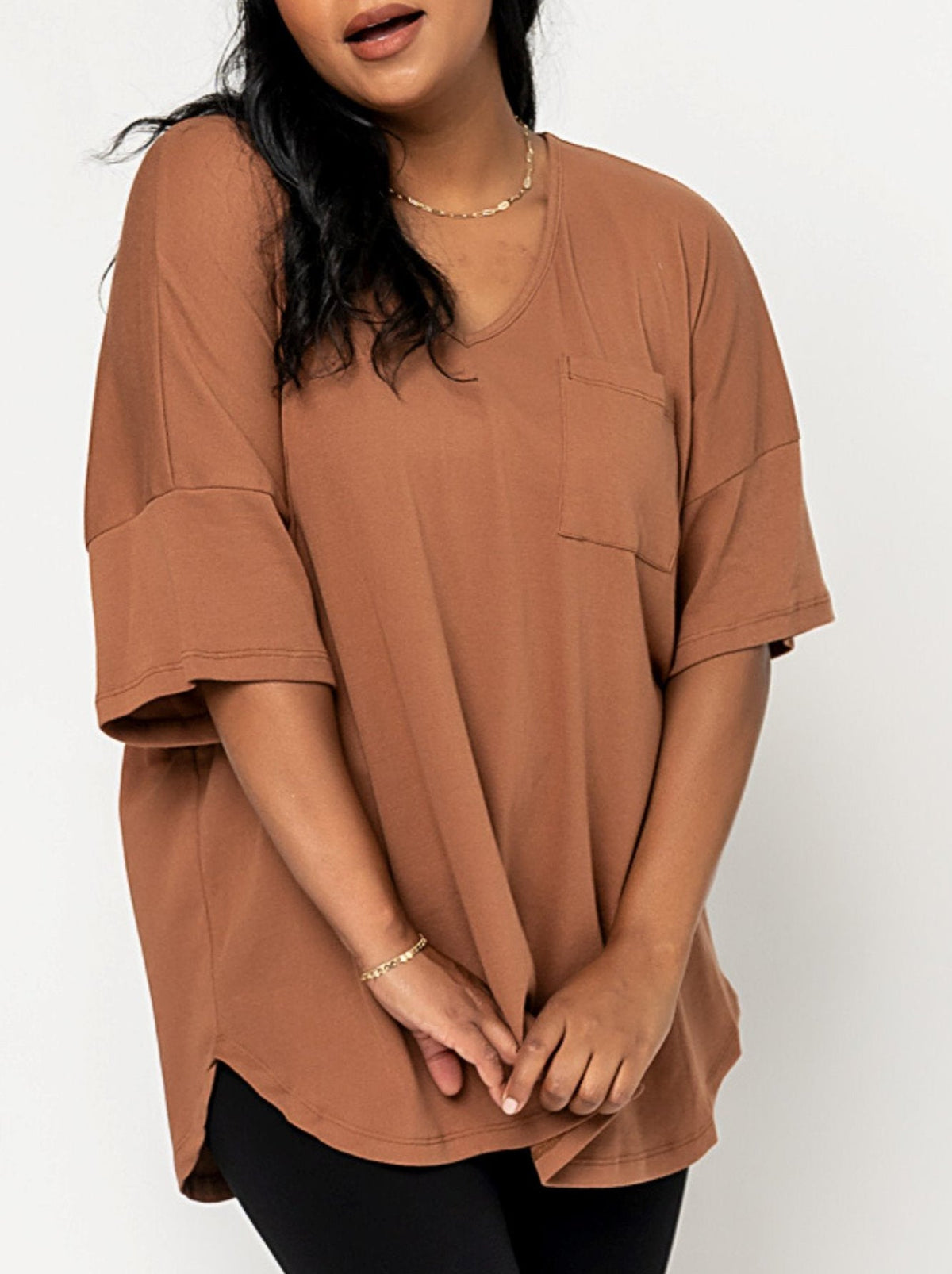 Oversize-T-Shirt für Damen mit V-Ausschnitt und Taschen (3 kaufen, Versandkostenfrei)