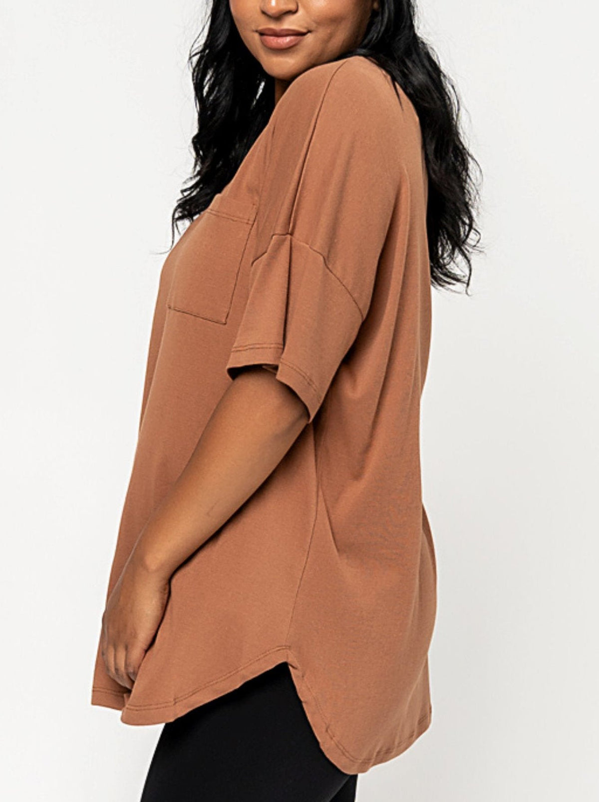 Oversize-T-Shirt für Damen mit V-Ausschnitt und Taschen (3 kaufen, Versandkostenfrei)