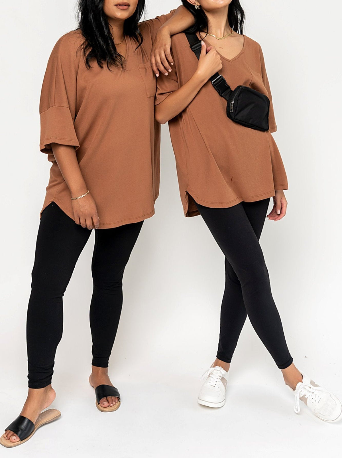 Oversize-T-Shirt für Damen mit V-Ausschnitt und Taschen (3 kaufen, Versandkostenfrei)