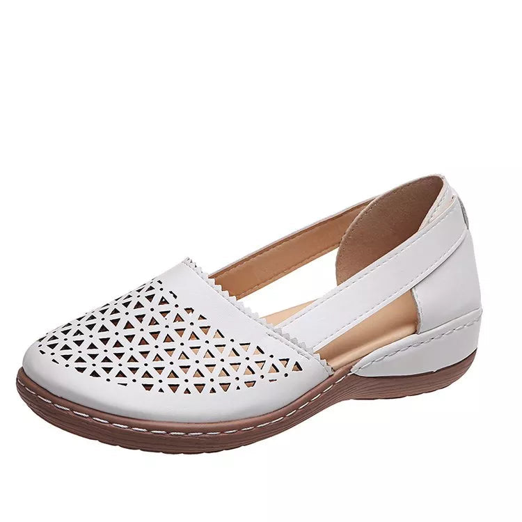 Damen Keilabsatz Orthopädische Hohl geformte PU Sommer Vintage Sandalen