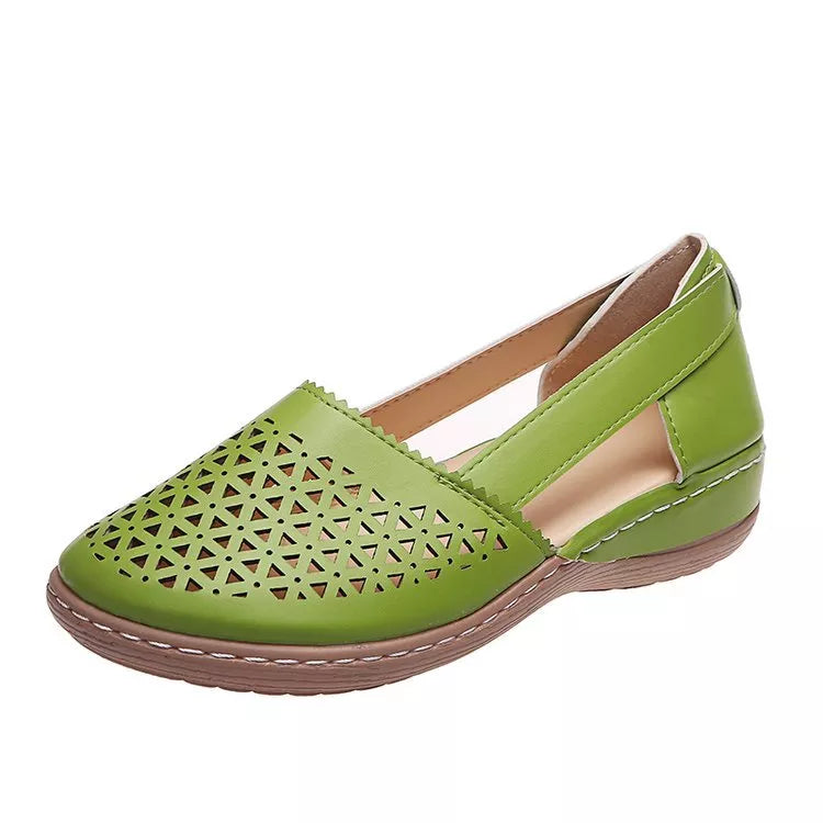 Damen Keilabsatz Orthopädische Hohl geformte PU Sommer Vintage Sandalen