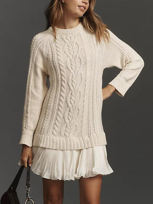 Women Crewneck Cable Knit Sweater Mini Dress (Buy 2 Free Shipping)
