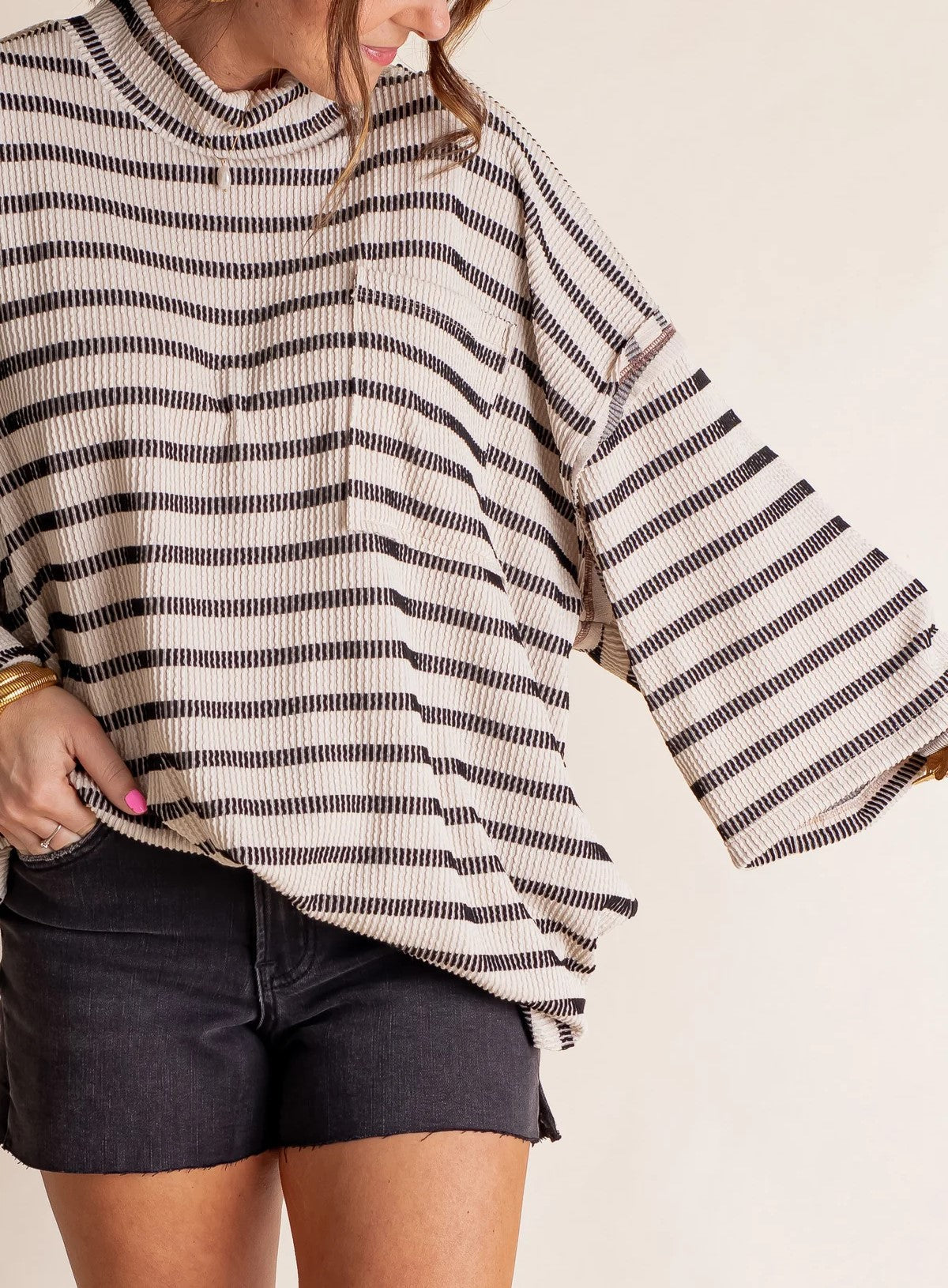 Women's Oversized High Neck Urban Ribbed Striped Top (Buy 2 Free Shipping)