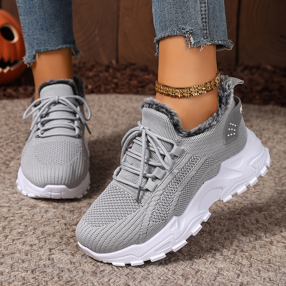 Women's Fleece-Lined Winter Sneakers – Warm Slip-On Walking Shoes