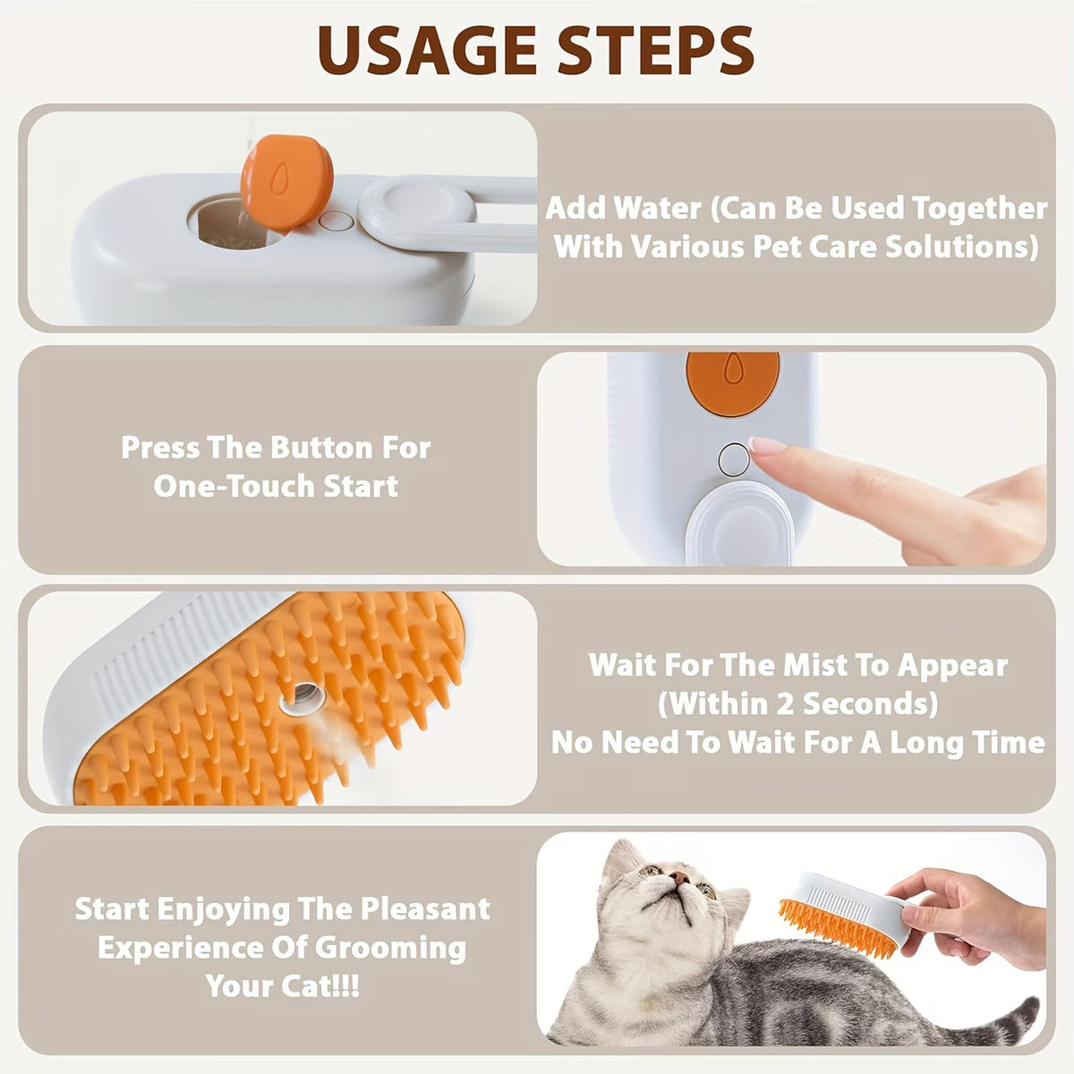 4-in-1 Mist Pet Grooming Brush for Cats & Dogs – Rechargeable