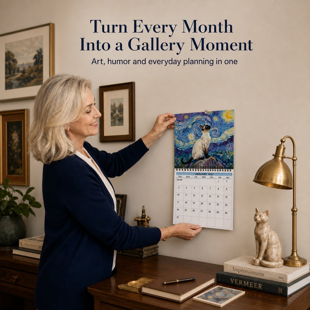 🐱 2027 Cat Art Calendar — 12 Masterpieces Reimagined With A Curious Feline Twist