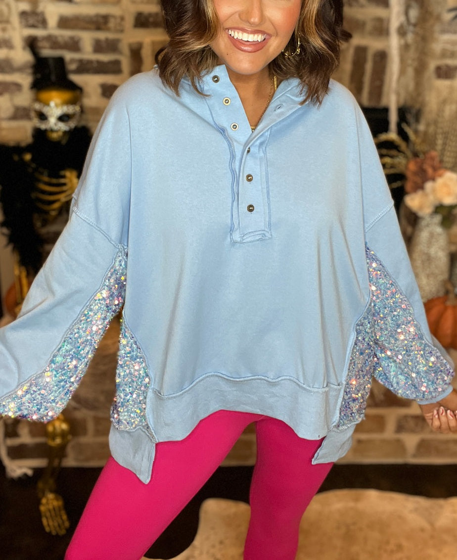 Sweat-shirt Henley à paillettes colorblock pour femme (achetez-en 2, la livraison est gratuite)
