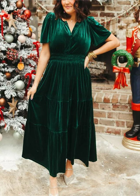 New Women Velvet Tiered Maxi Dress (Buy 2 Free Shipping)