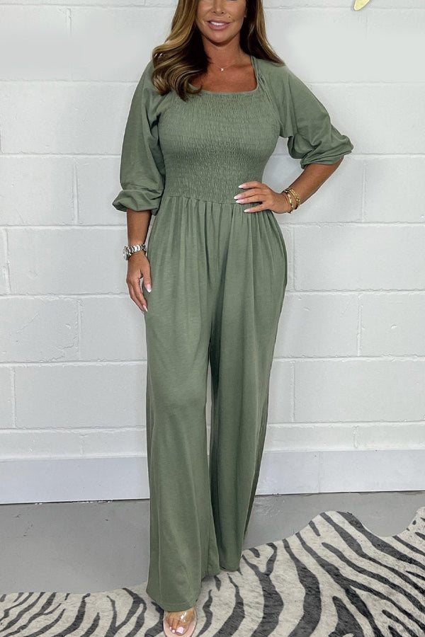 Women's Square Neck High Waist Pleated Jumpsuit(Buy 2 Free Shipping)