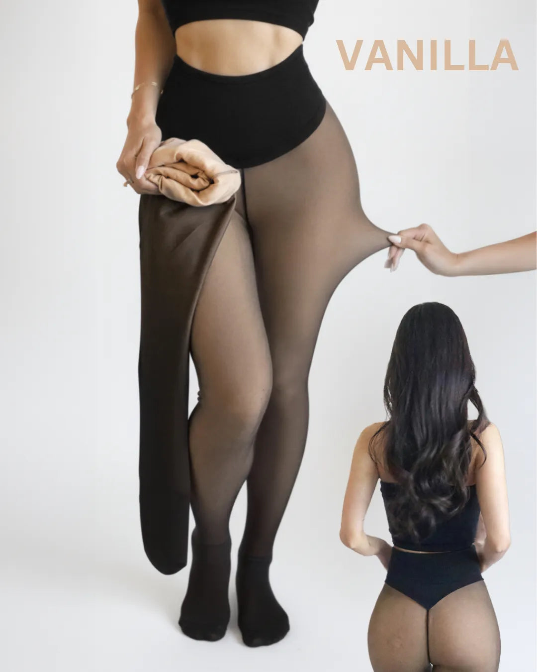 Damen-Strumpfhosen in transparenter Optik mit Fleecefutter – hohe Bundweite, figurformend