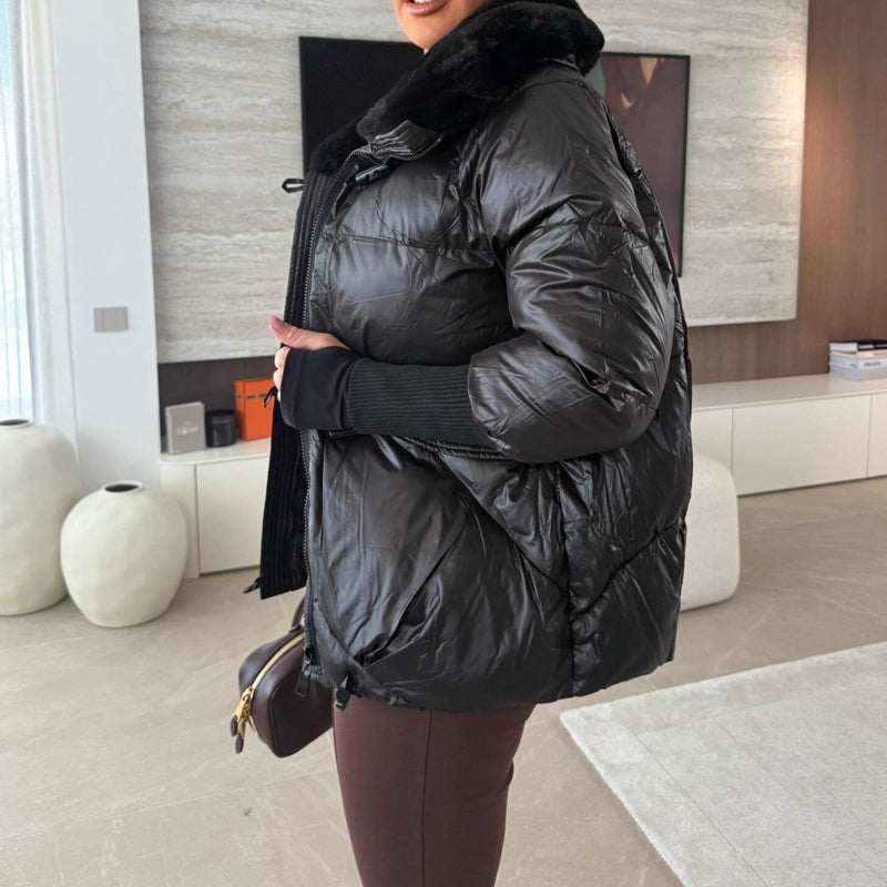Women's Chic Puffer Jacket with Faux Fur Collar