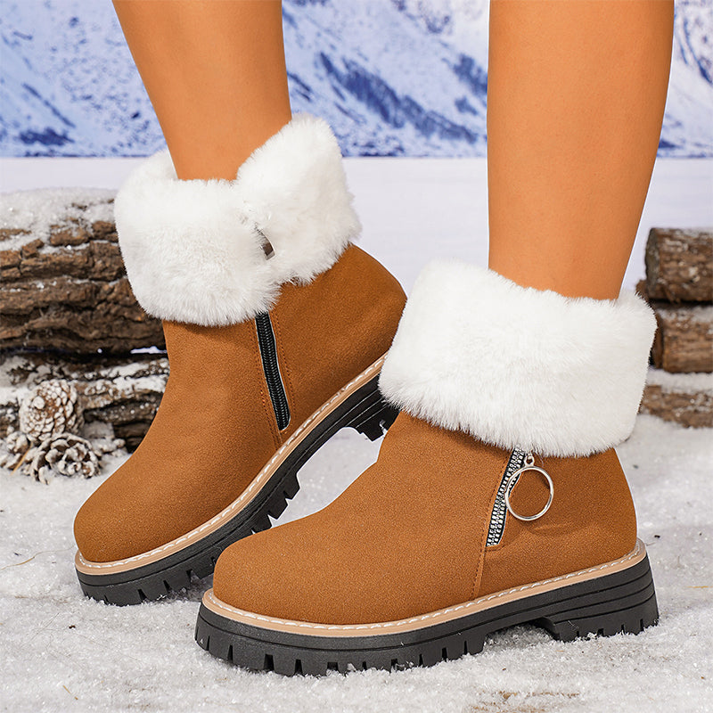 Women's Faux Fur Ankle Snow Boots with Zipper