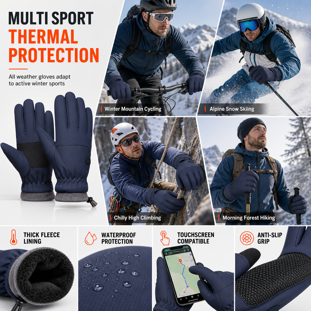 Unisex Windproof Thermal Cycling Gloves – Touchscreen & Non-Slip Grip