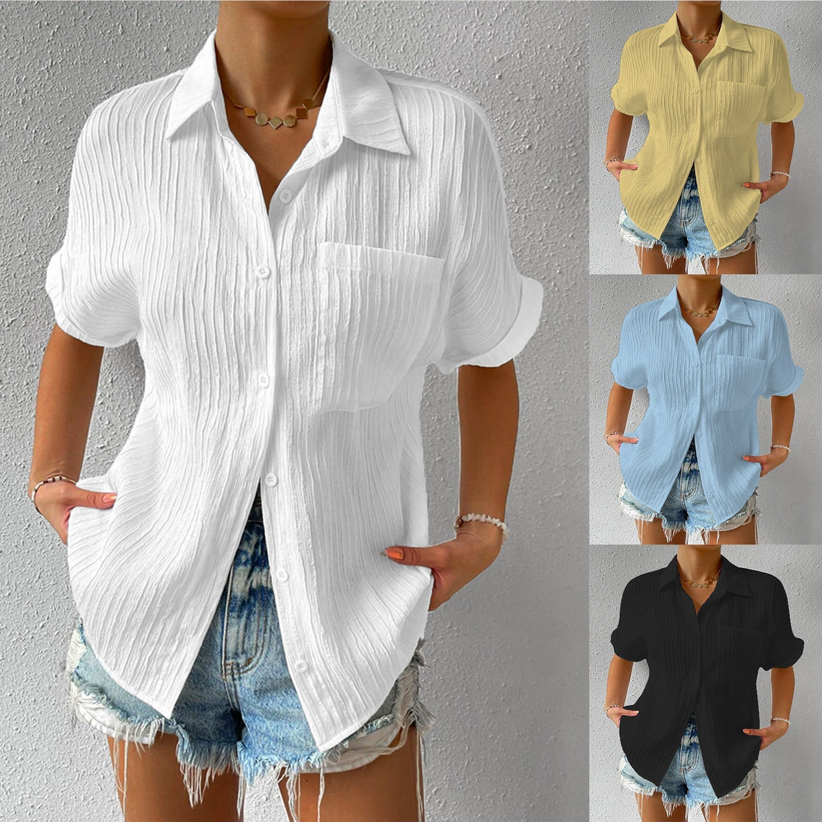 Chemisier ample décontracté boutonné à col chemise
