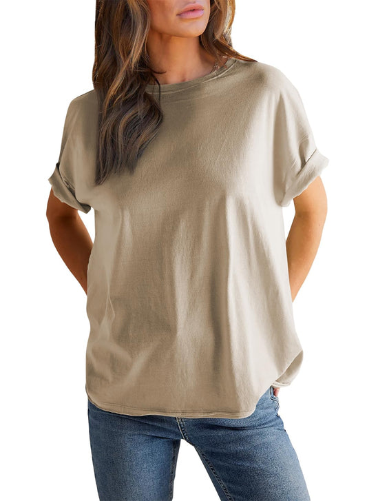 Women¡¯s Solid Color Round Neck Short Sleeve T-shirt (Buy 2 Free Shipping)