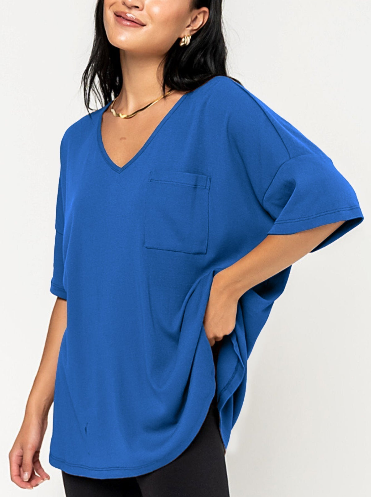 Oversize-T-Shirt für Damen mit V-Ausschnitt und Taschen (3 kaufen, Versandkostenfrei)