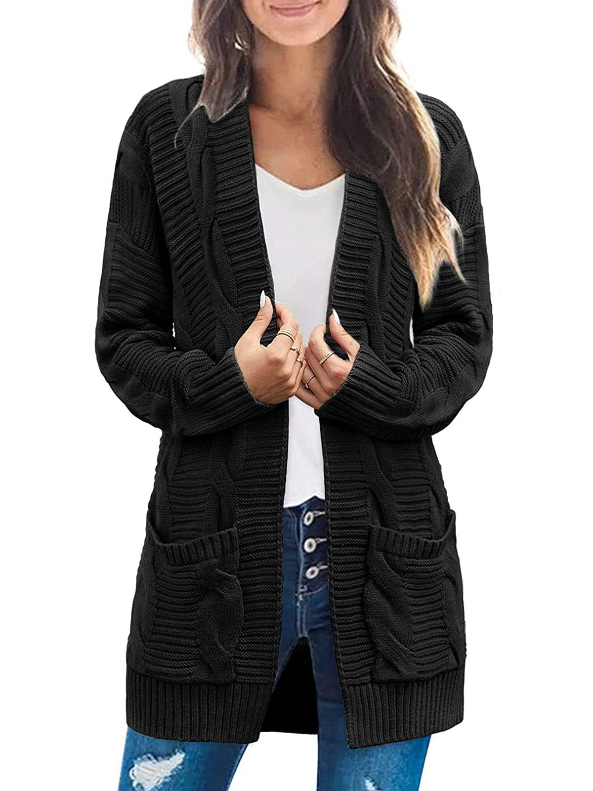 Women's Long Sleeve Cable Knit Cardigan Sweaters
