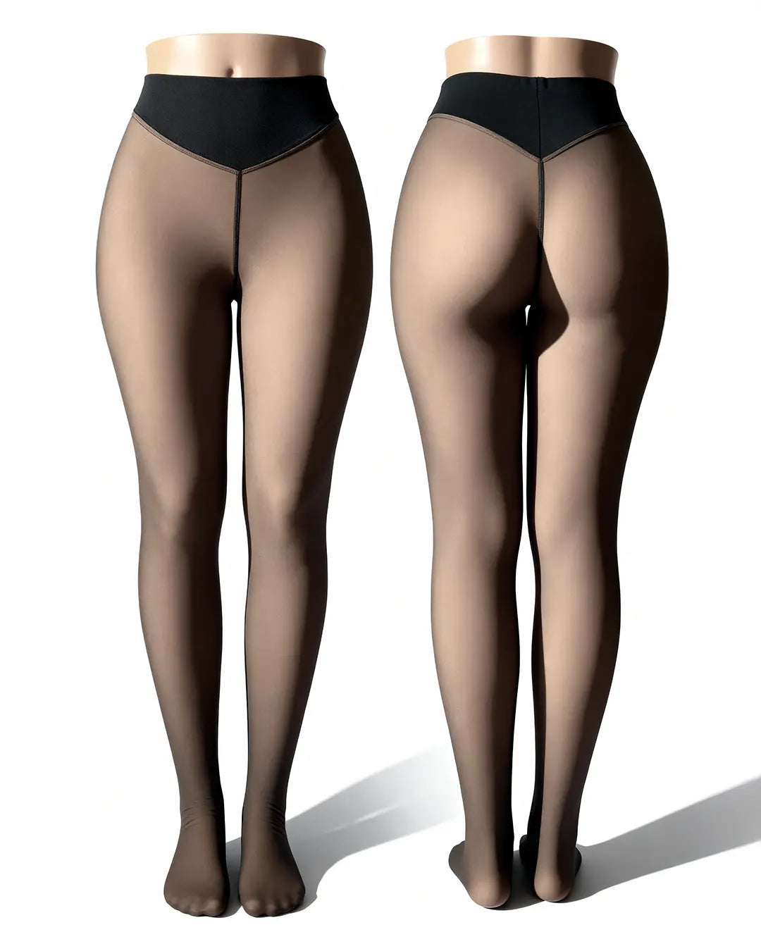 Damen-Strumpfhosen in transparenter Optik mit Fleecefutter – hohe Bundweite, figurformend