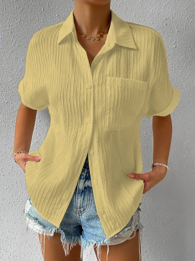 Chemisier ample décontracté boutonné à col chemise