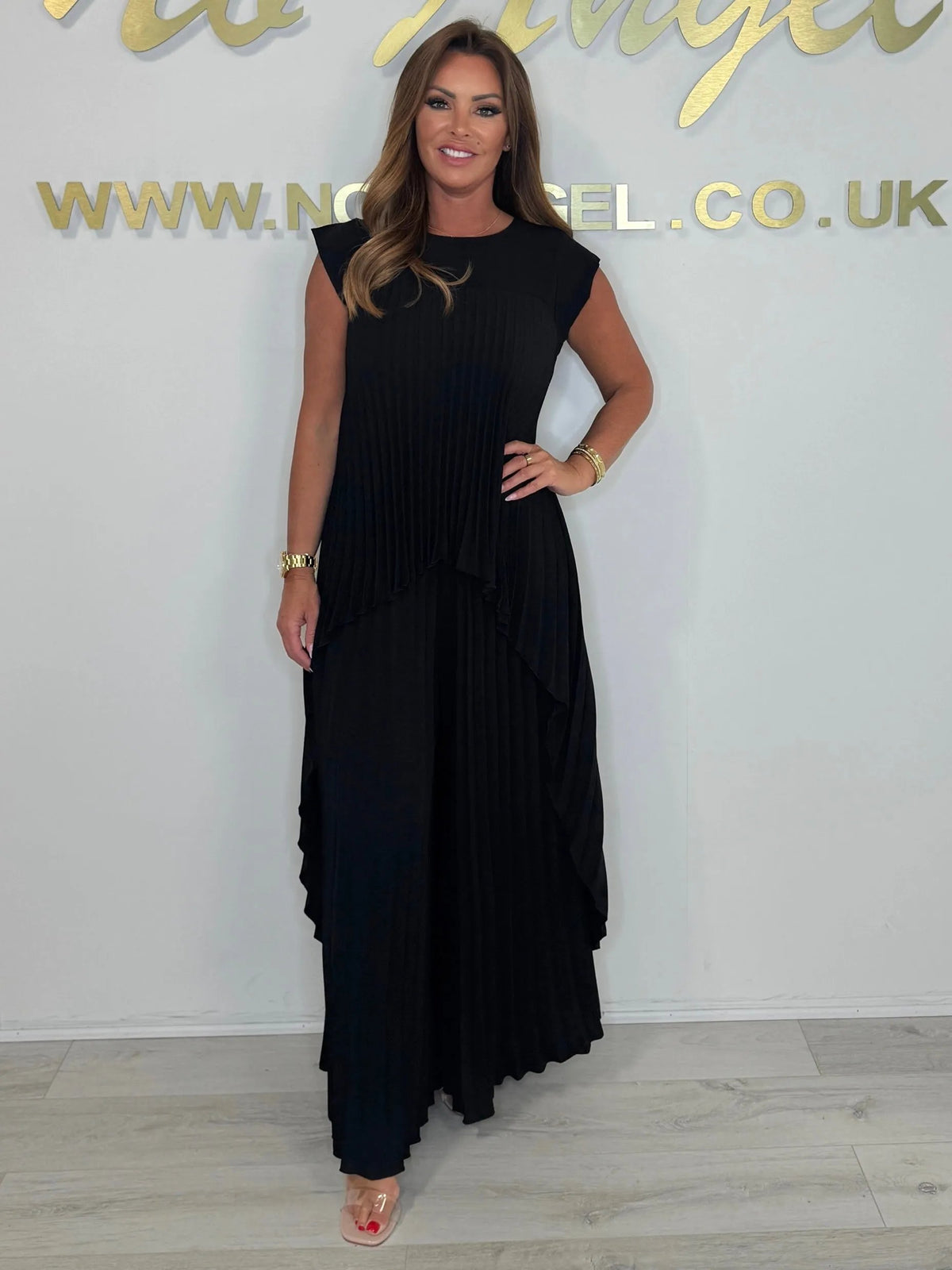 Irregular High-Low Pleated Top + Pants Two-Piece Suit