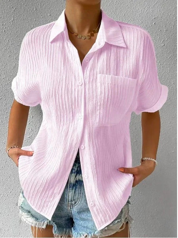 Chemisier ample décontracté boutonné à col chemise