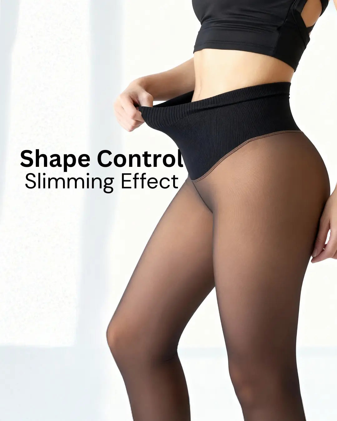 Damen-Strumpfhosen in transparenter Optik mit Fleecefutter – hohe Bundweite, figurformend