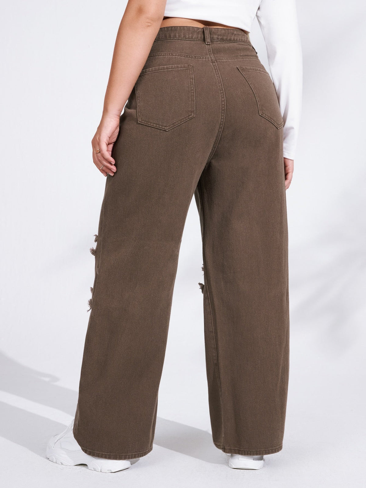 Jean large déchiré taille haute grande taille