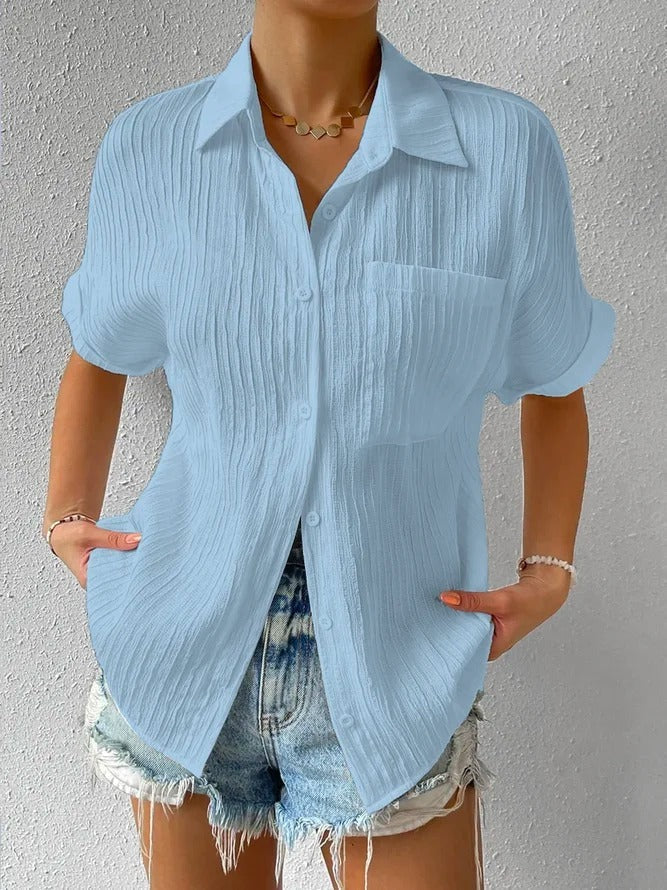 Chemisier ample décontracté boutonné à col chemise