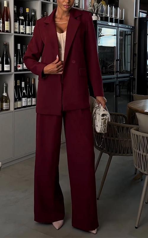 Women's Lapel Solid Color Commuter Suit Two Piece Suit