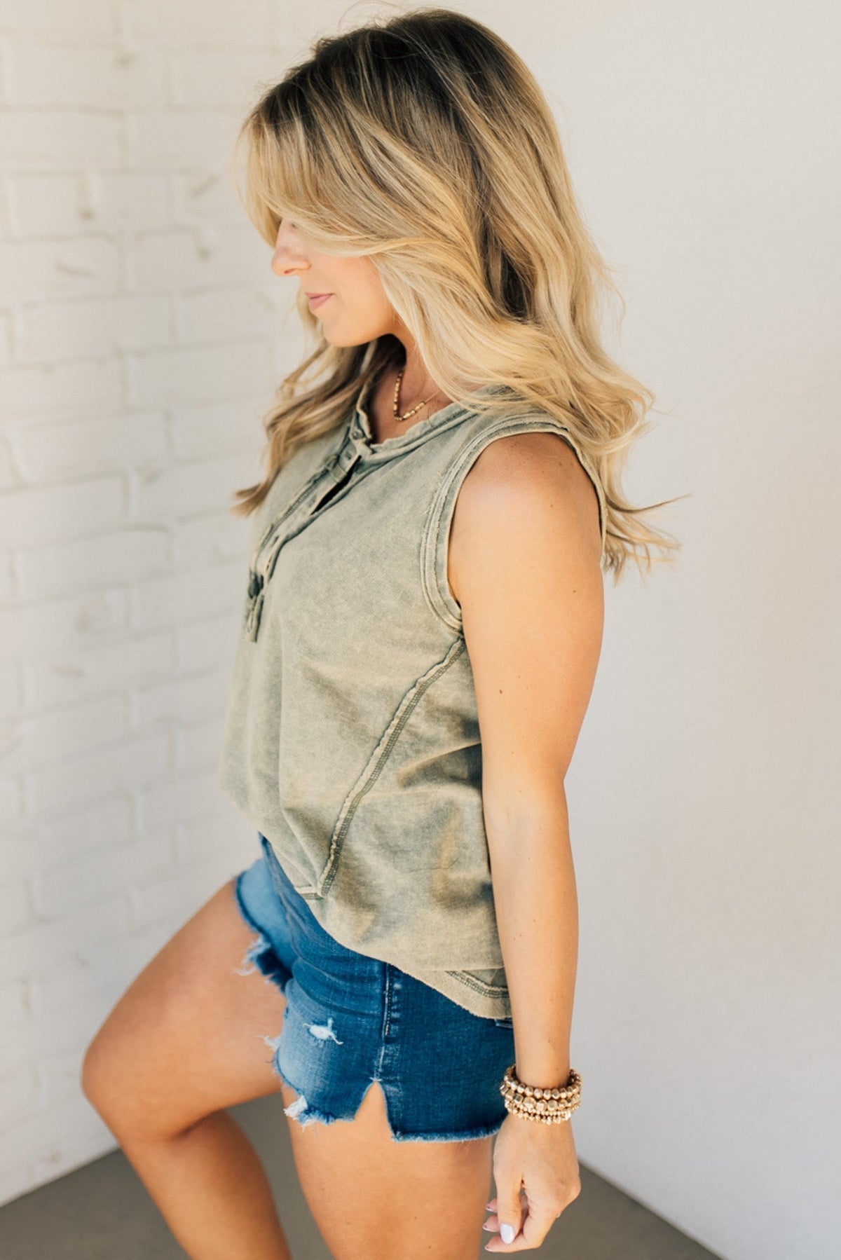 Henley-Trägertop aus Baumwollmix für Damen (2 kaufen, gratis Versand)