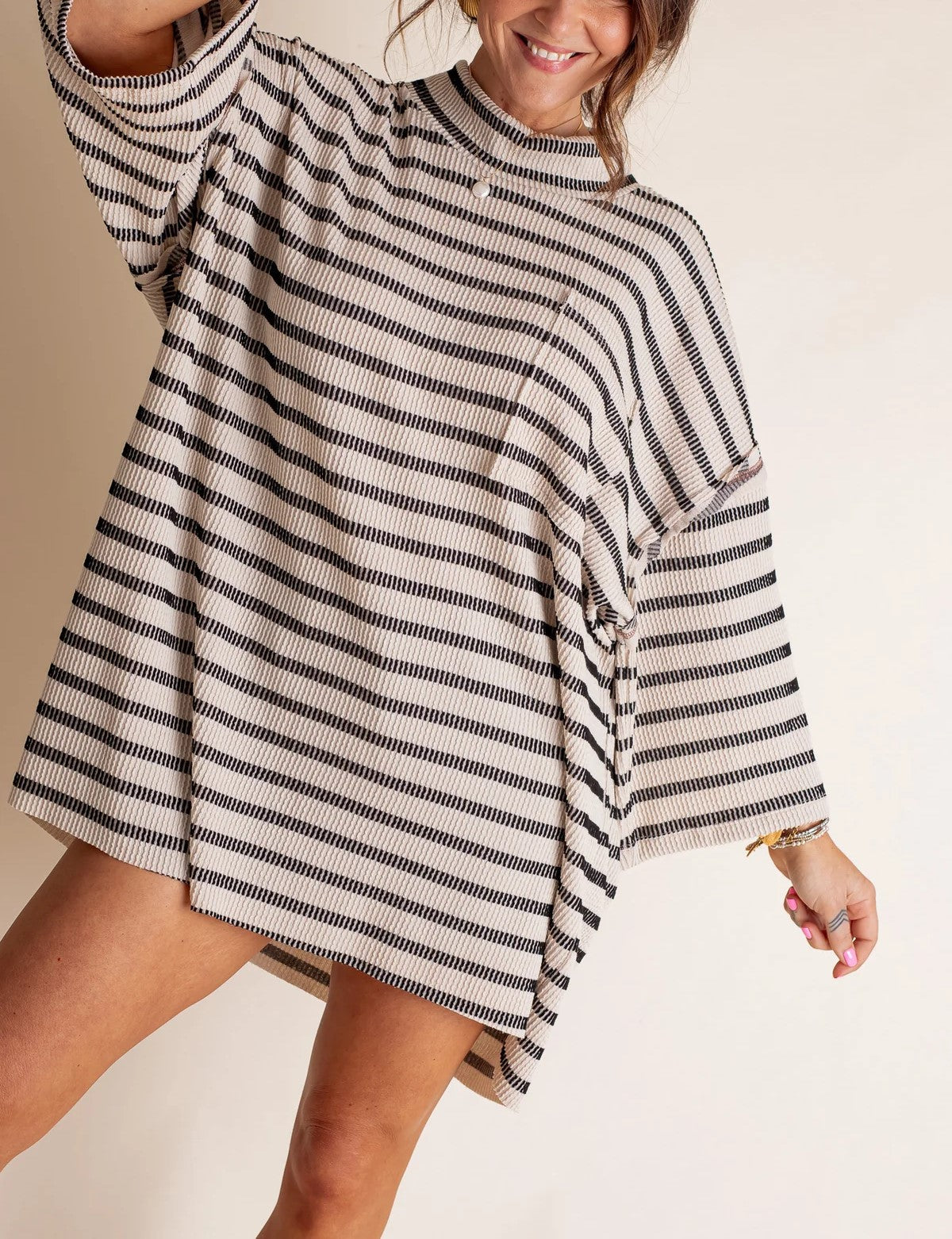 Women's Oversized High Neck Urban Ribbed Striped Top (Buy 2 Free Shipping)