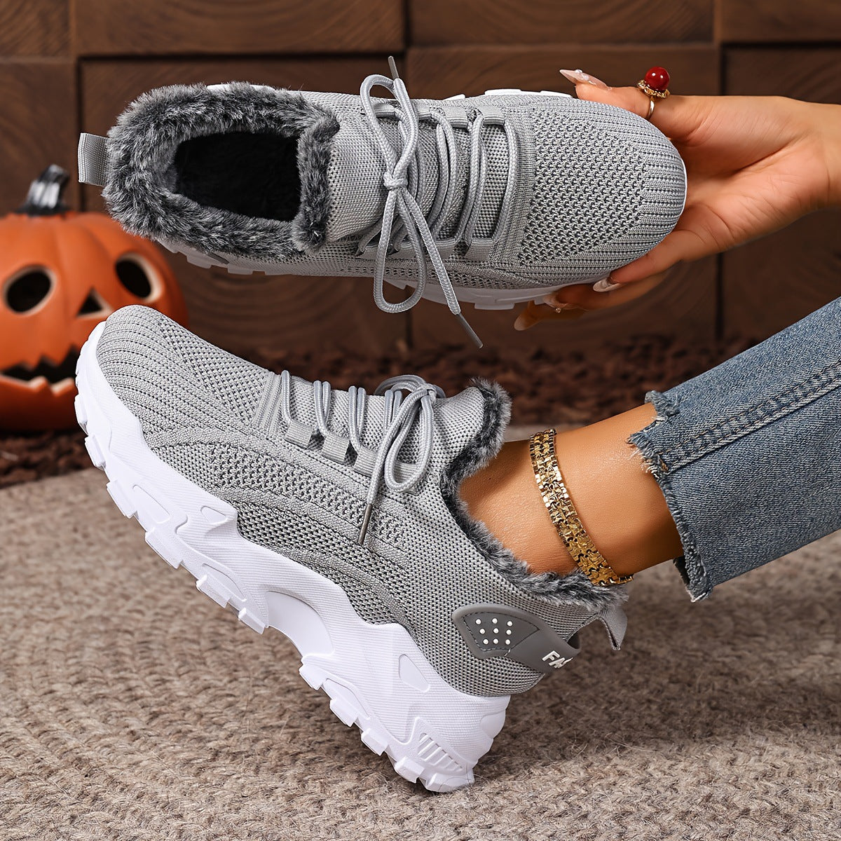 Women's Fleece-Lined Winter Sneakers – Warm Slip-On Walking Shoes