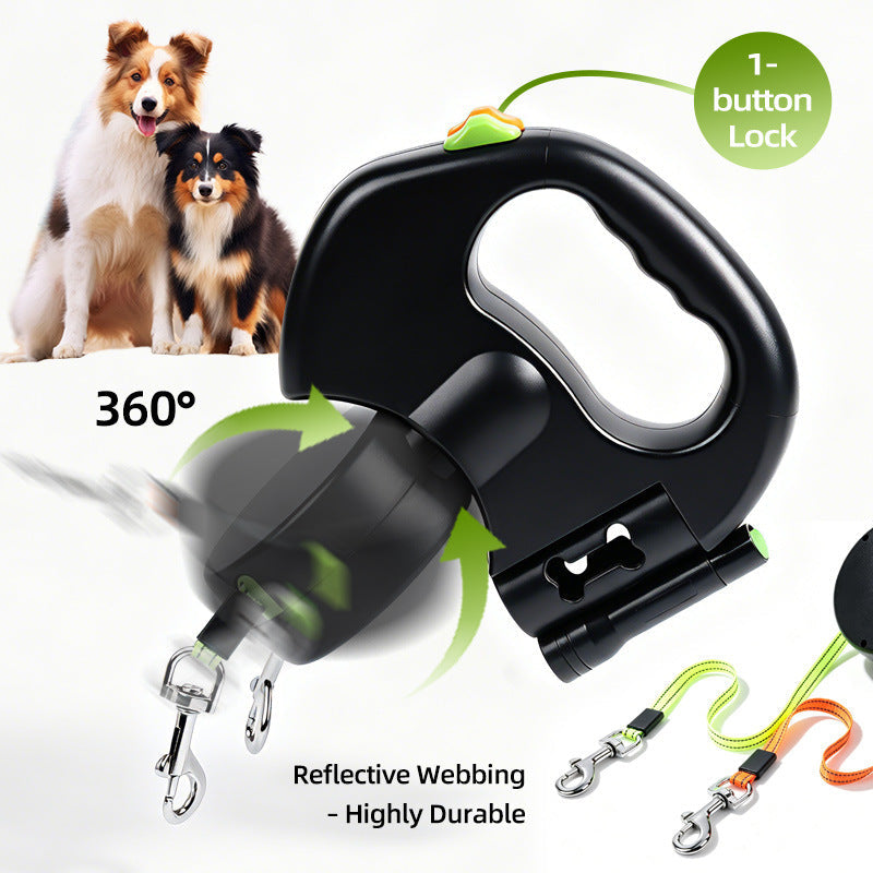 360 Retractable Dog Leash for Two Dogs