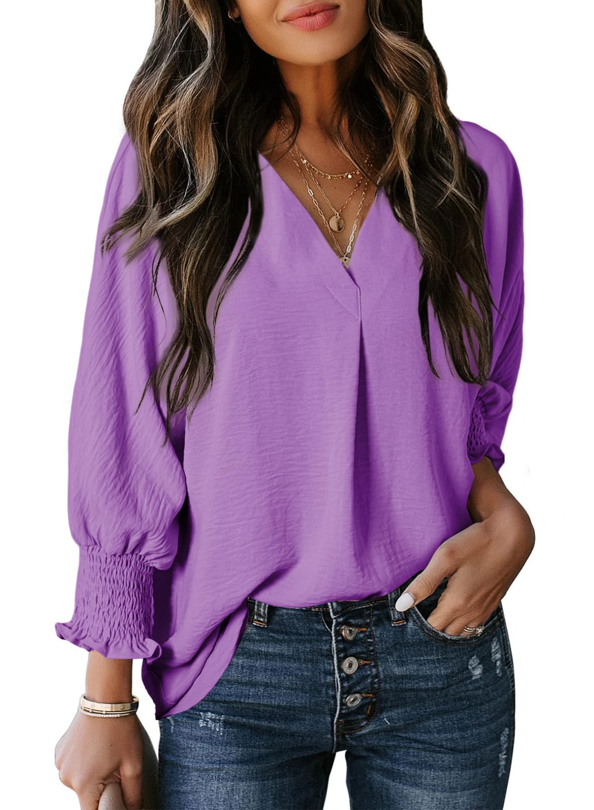 Women's Casual 3/4 Sleeve V Neck Basic Tops (Buy 3 Free Shipping)