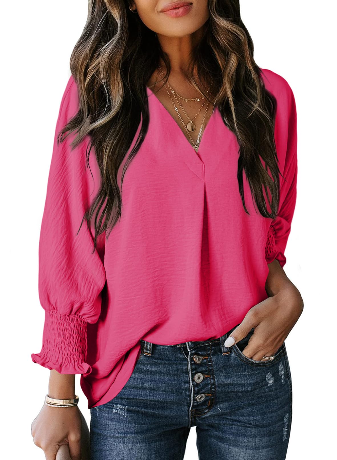 Women's Casual 3/4 Sleeve V Neck Basic Tops (Buy 3 Free Shipping)