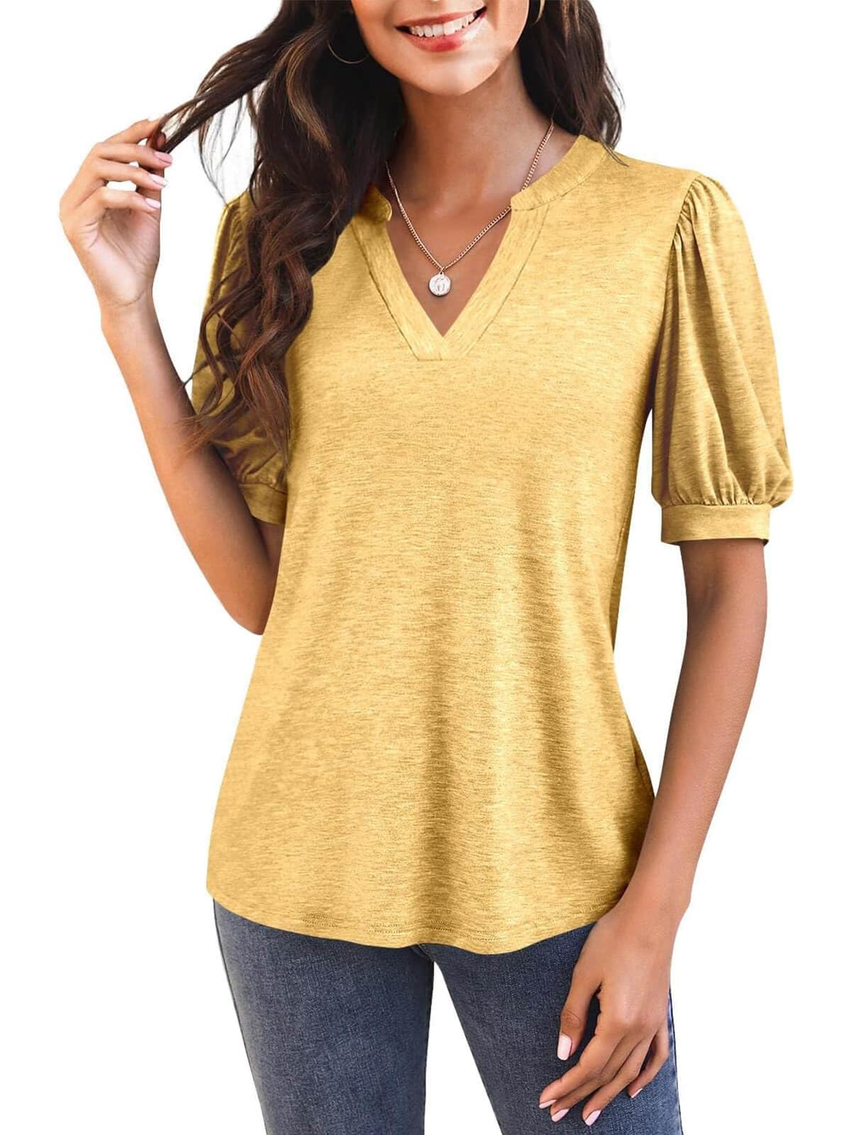 Women's V Neck Puff Sleeve Basic T-shirt (Buy 3 Free Shipping)