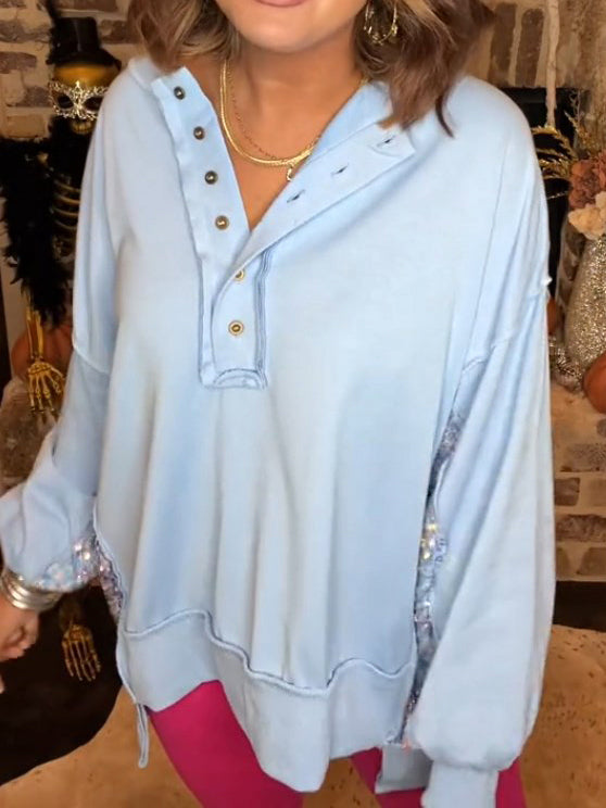 Sweat-shirt Henley à paillettes colorblock pour femme (achetez-en 2, la livraison est gratuite)