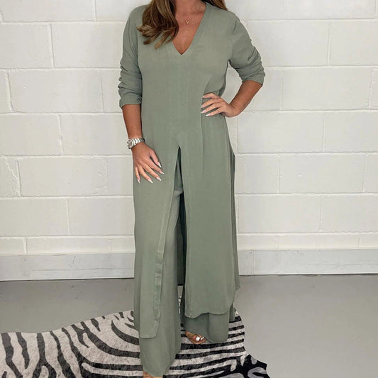 Two Piece Casual Long Top and Casual Trousers