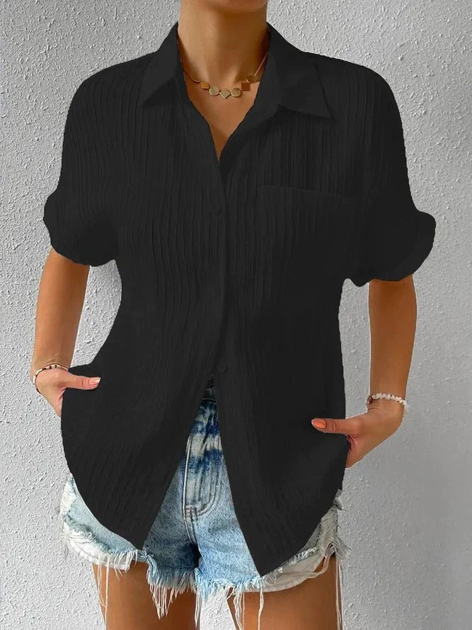 Chemisier ample décontracté boutonné à col chemise