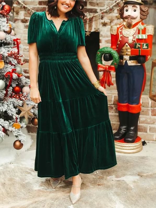 New Women Velvet Tiered Maxi Dress (Buy 2 Free Shipping)