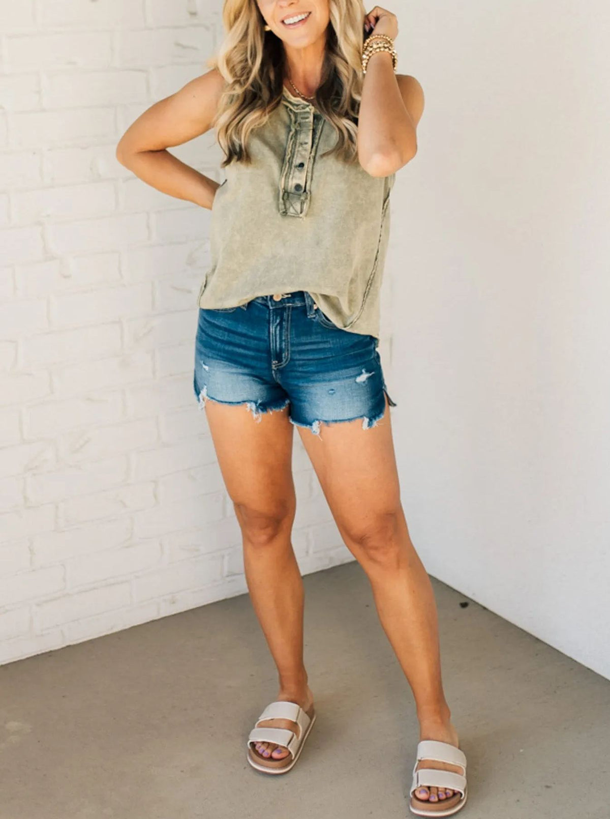 Henley-Trägertop aus Baumwollmix für Damen (2 kaufen, gratis Versand)