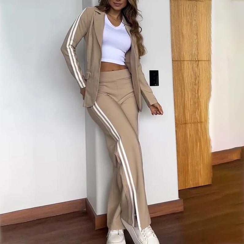 Women's Casual Notched Lapel Blazer and Wide-leg Pants Set